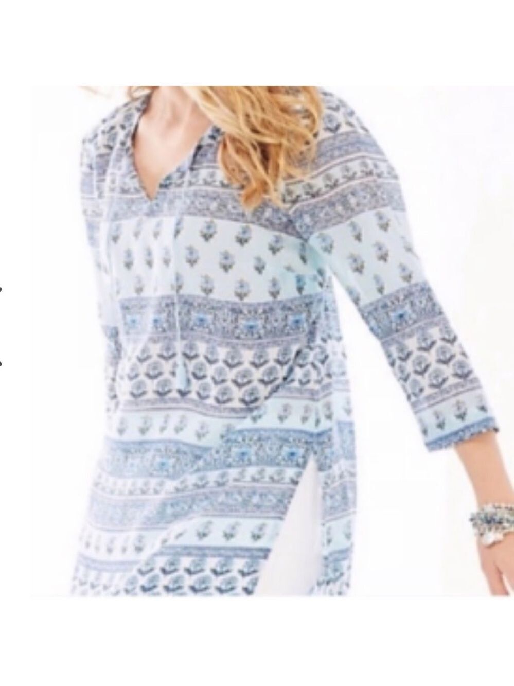 J Jill Tunic Top Beach Cover Up Size M Cottagecore Boho Floral Lightweight EUC